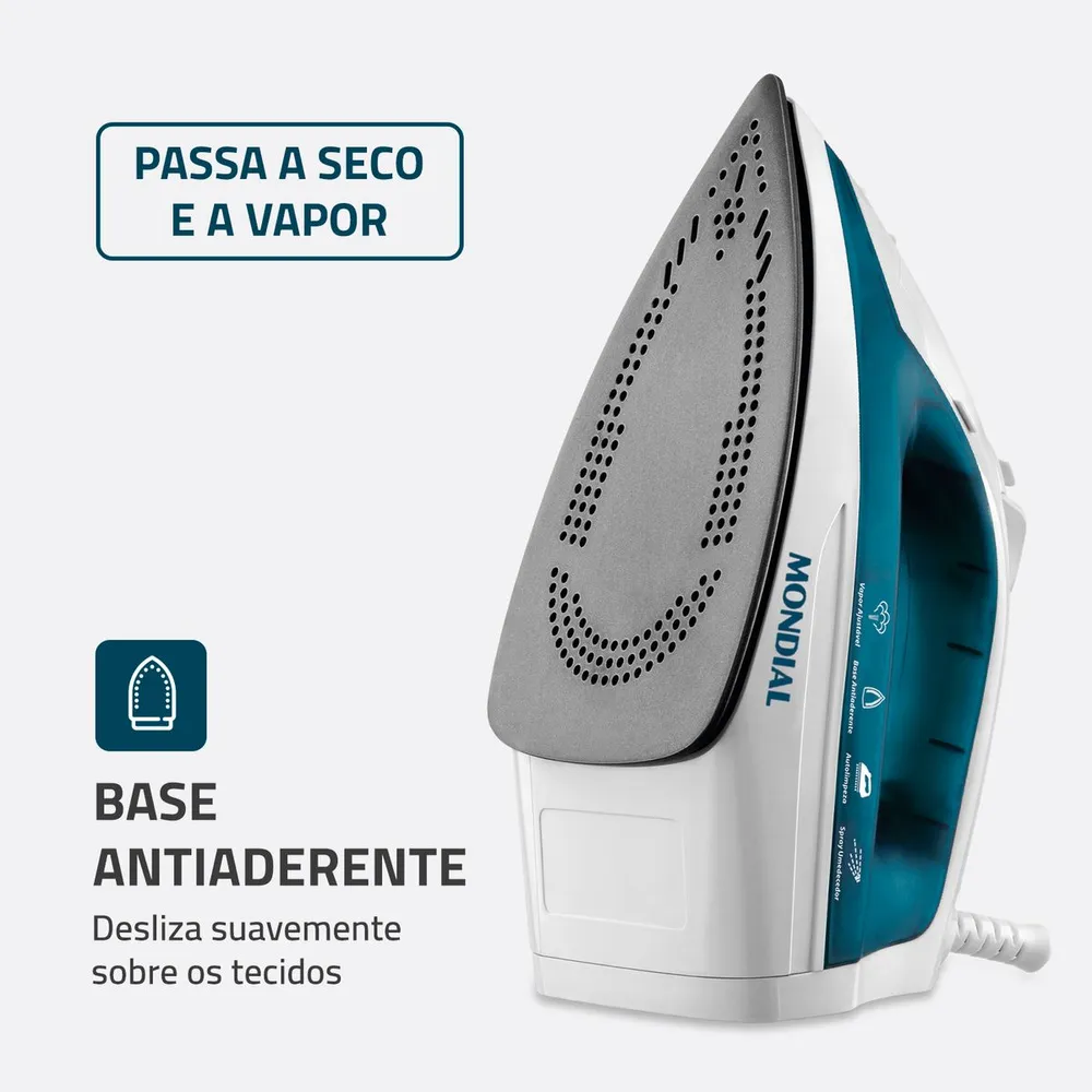 Ferro de Passar a Vapor Mondial F-32 1200W 220V Branco/Azul — foto 2