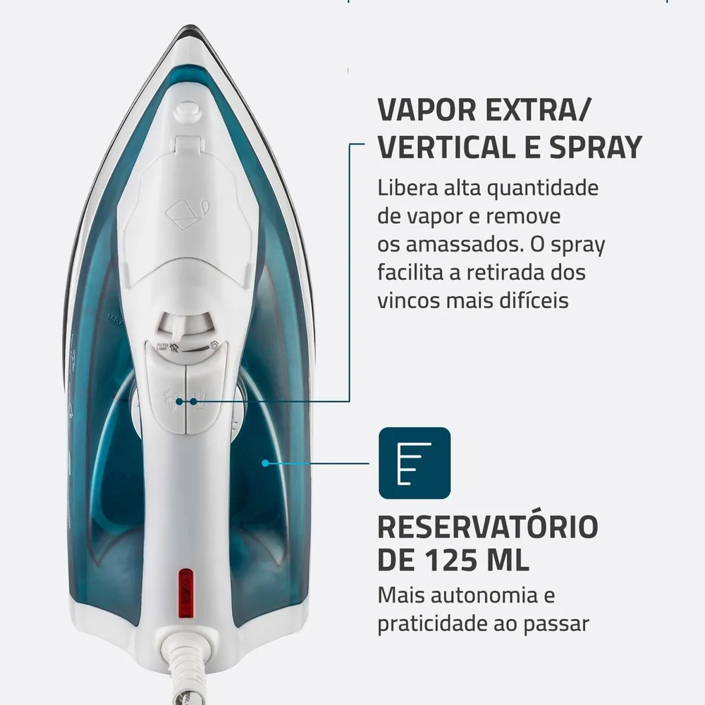 Ferro de Passar a Vapor Mondial F-32 1200W 220V Branco/Azul — foto 4