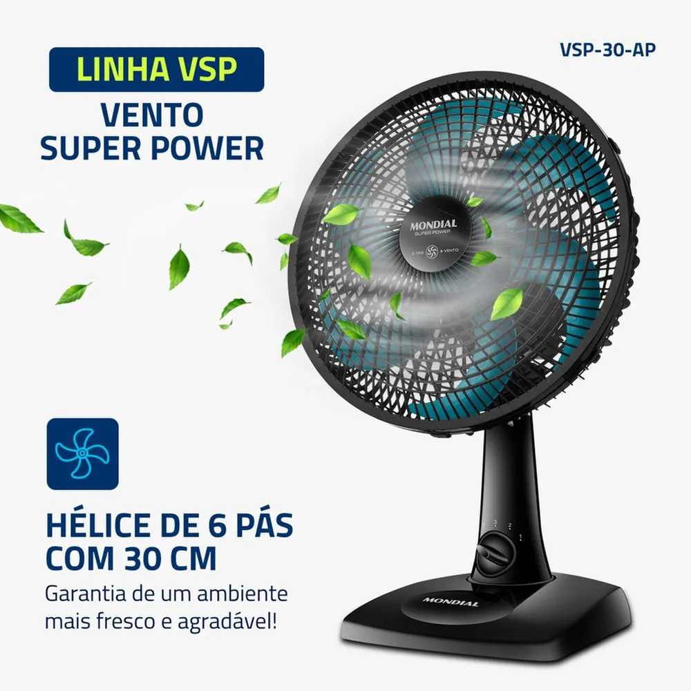 Ventilador de Mesa Mondial 6 Pás VSP-30-AP 30cm 60W 220V — foto 2