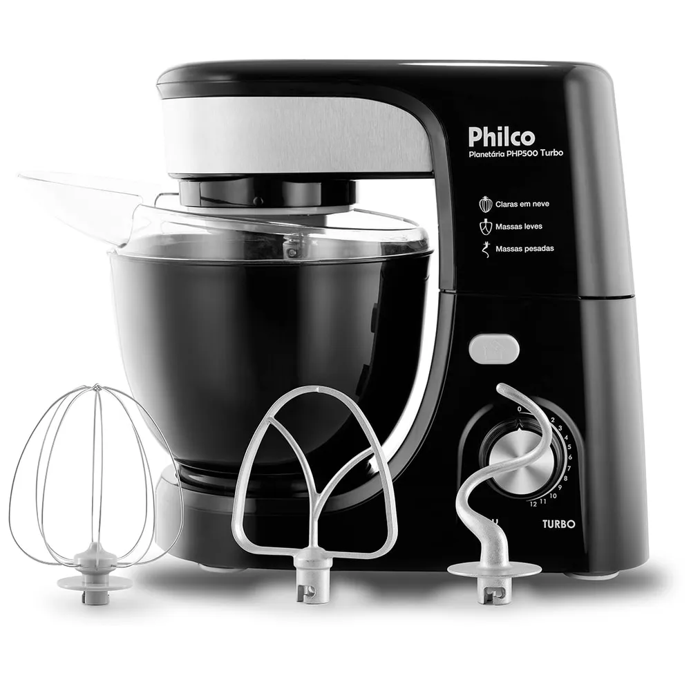 Batedeira Planetaria Philco PHP500 Turbo 12 Velocidades Tigela 4,5L Preta 110V — foto 2