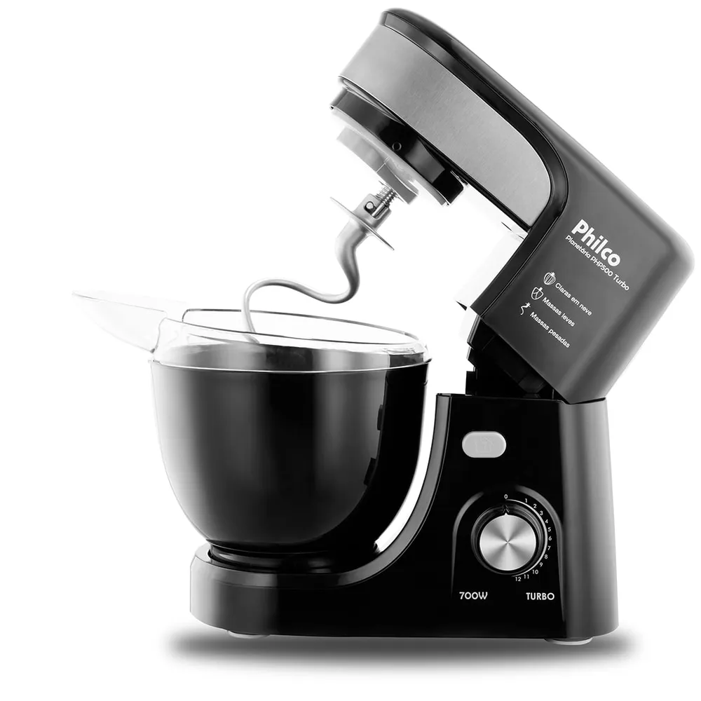 Batedeira Planetaria Philco PHP500 Turbo 12 Velocidades Tigela 4,5L Preta 110V — foto 3