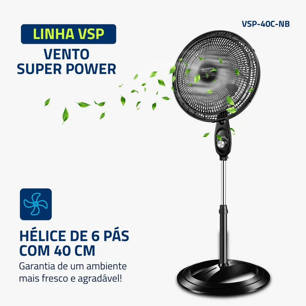 Ventilador de Coluna Mondial Super Power VSP40C 40cm 6 Pás 3 Velocidades 110V — foto 2