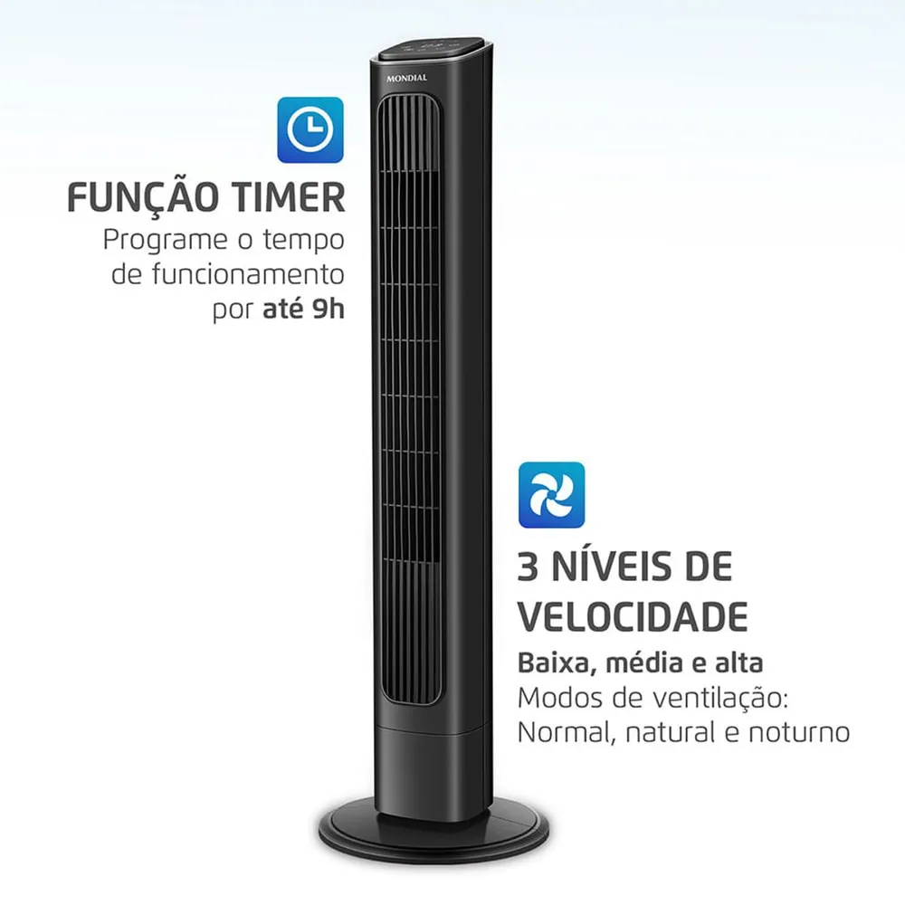 Ventilador de Torre Mondial Air Tower VTR-01-B 45W 3 Velocidades com Oscilação 220V — foto 2