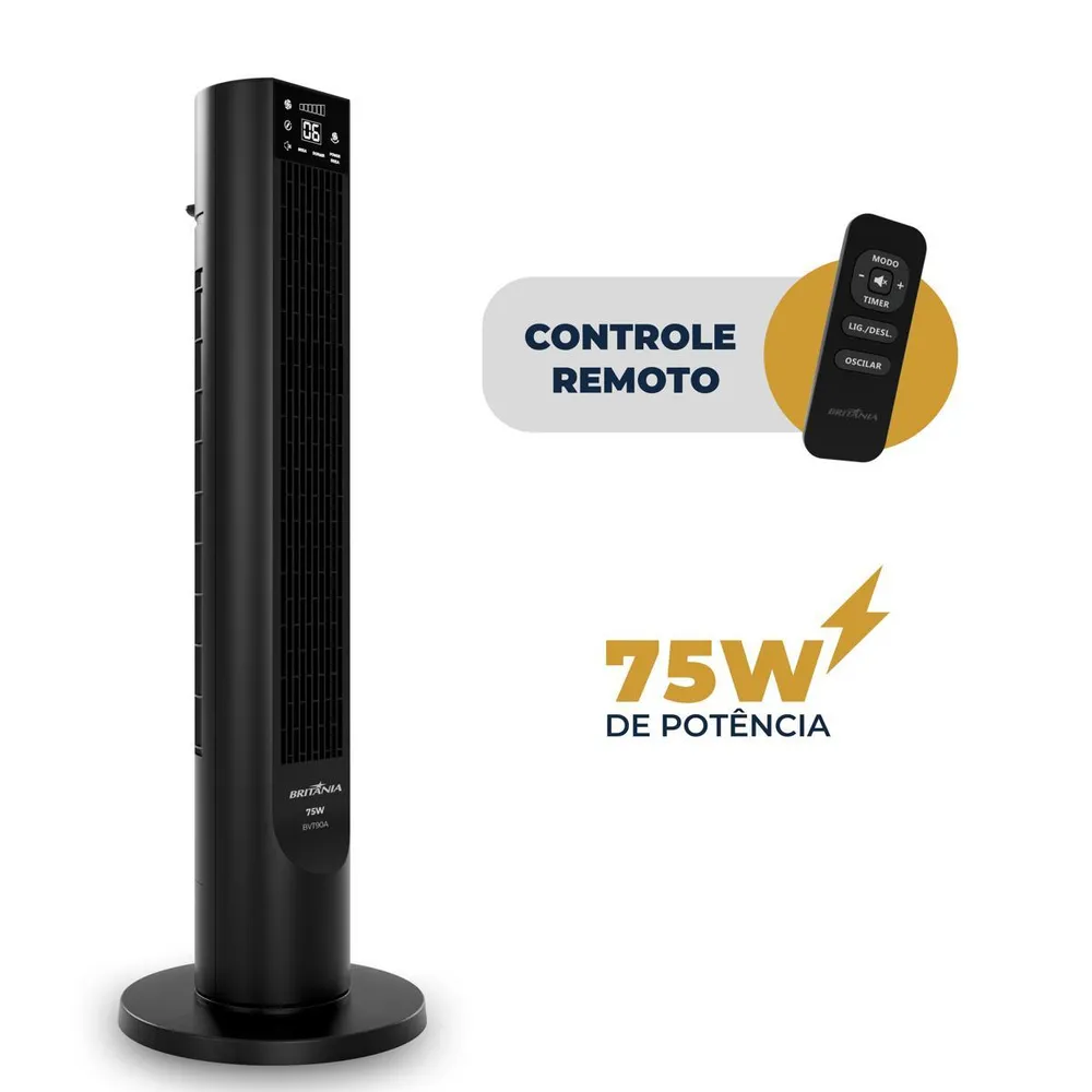Ventilador de Torre Britânia BVT90A Painel Touch 75W com Controle e Timer 110V — foto 2
