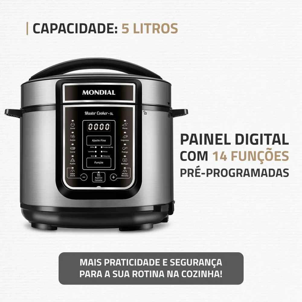 Panela de Pressão Elétrica Mondial Master Cooker PE-38 5 Litros Digital Preta 220V — foto 3