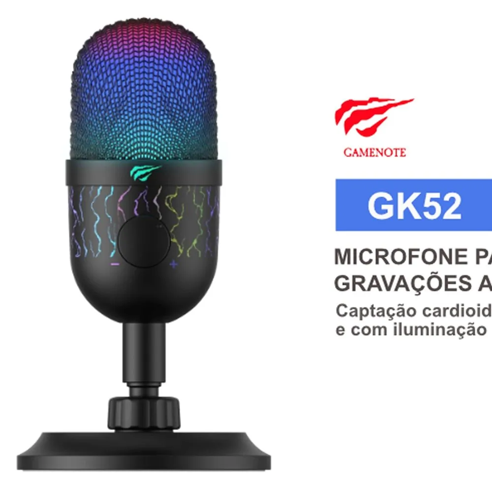 Microfone Gamer USB Havit GK52 RGB Omnidirecional de Mesa Preto — foto 2