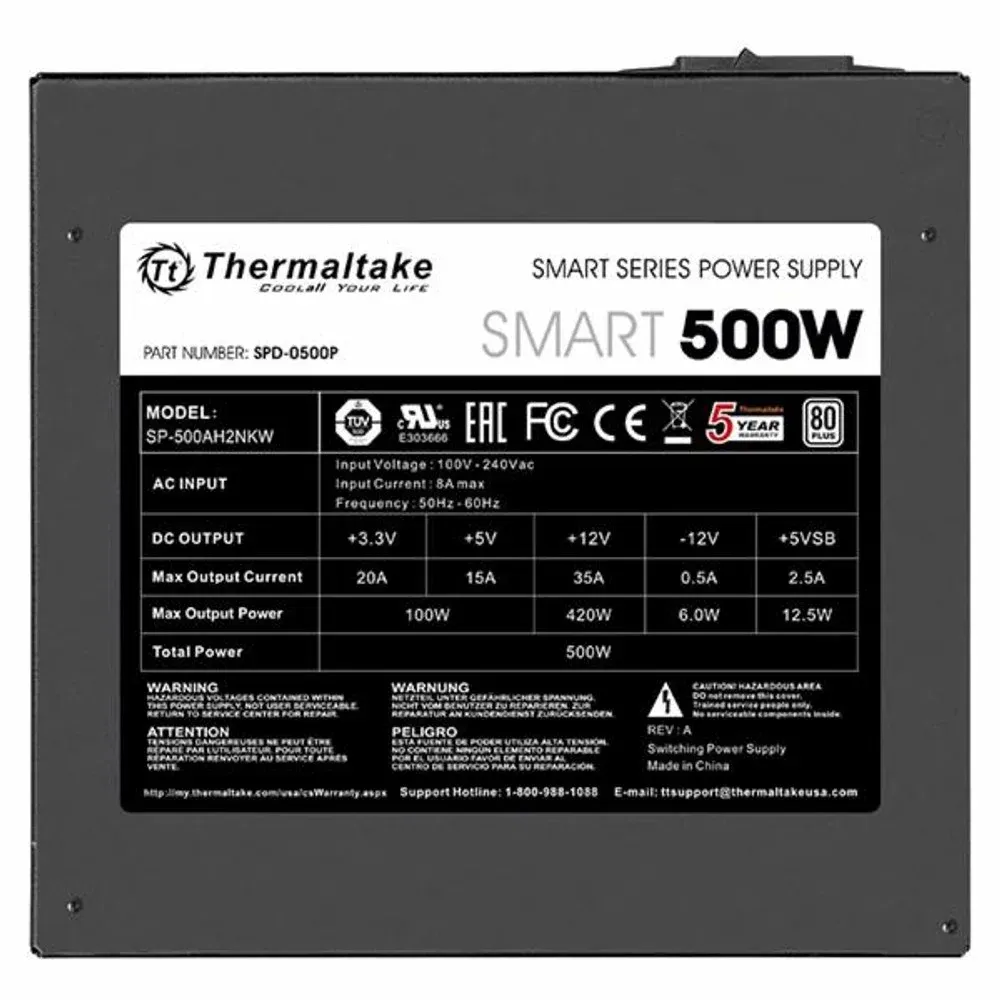 Fonte Thermaltake Smart Series 500W, 80 Plus White, PFC Ativo, Cabos Flat, ATX 12V - PS-SPD-0500NPCWBZ-W — foto 4