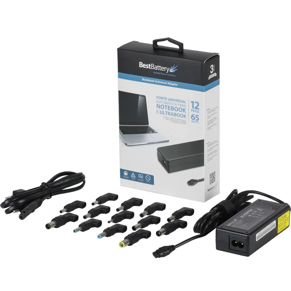 Fonte Carregador Universal Notebook 65W BestBattery UN1265 12 Pinos Bivolt — foto 3