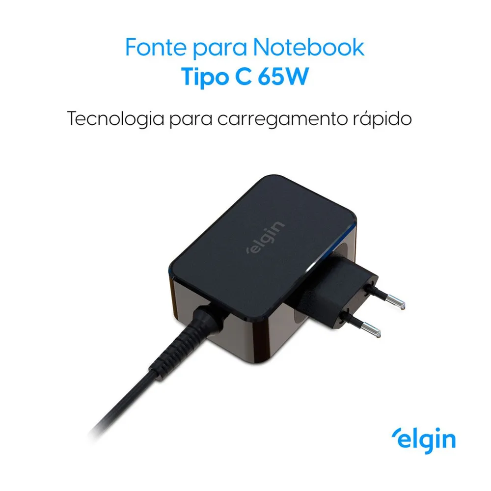 Fonte Carregador Notebook Elgin 65W USB-C Bivolt 46RFTE65WTPC — foto 3