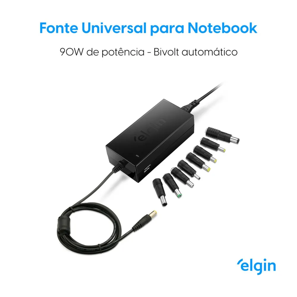 Fonte Carregador Universal Notebook Elgin 90W 9 Pontas Bivolt 46RFTE90W000 — foto 2