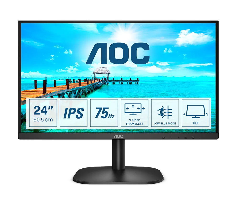 Monitor AOC 23.8" IPS Full HD 75Hz 8ms Sem Bordas VGA/HDMI VESA - 24B2XH — foto 2