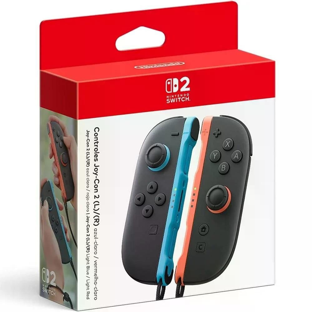 Controles Nintendo Switch 2 Joy-Con 2 Par Azul Claro e Vermelho Claro com Alças