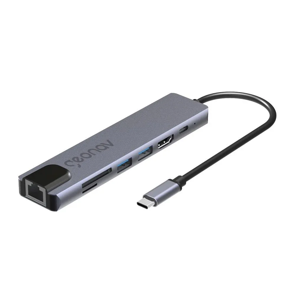 Hub USB-C Geonav UCA11 7 em 1 HDMI 4K RJ45 Gigabit 2 USB-A 3.0 Leitor SD e microSD PD Cinza — foto 4