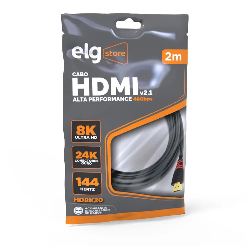 Cabo HDMI 2.1 ELG HD8K20 2 Metros 8K 48Gbps Preto — foto 2