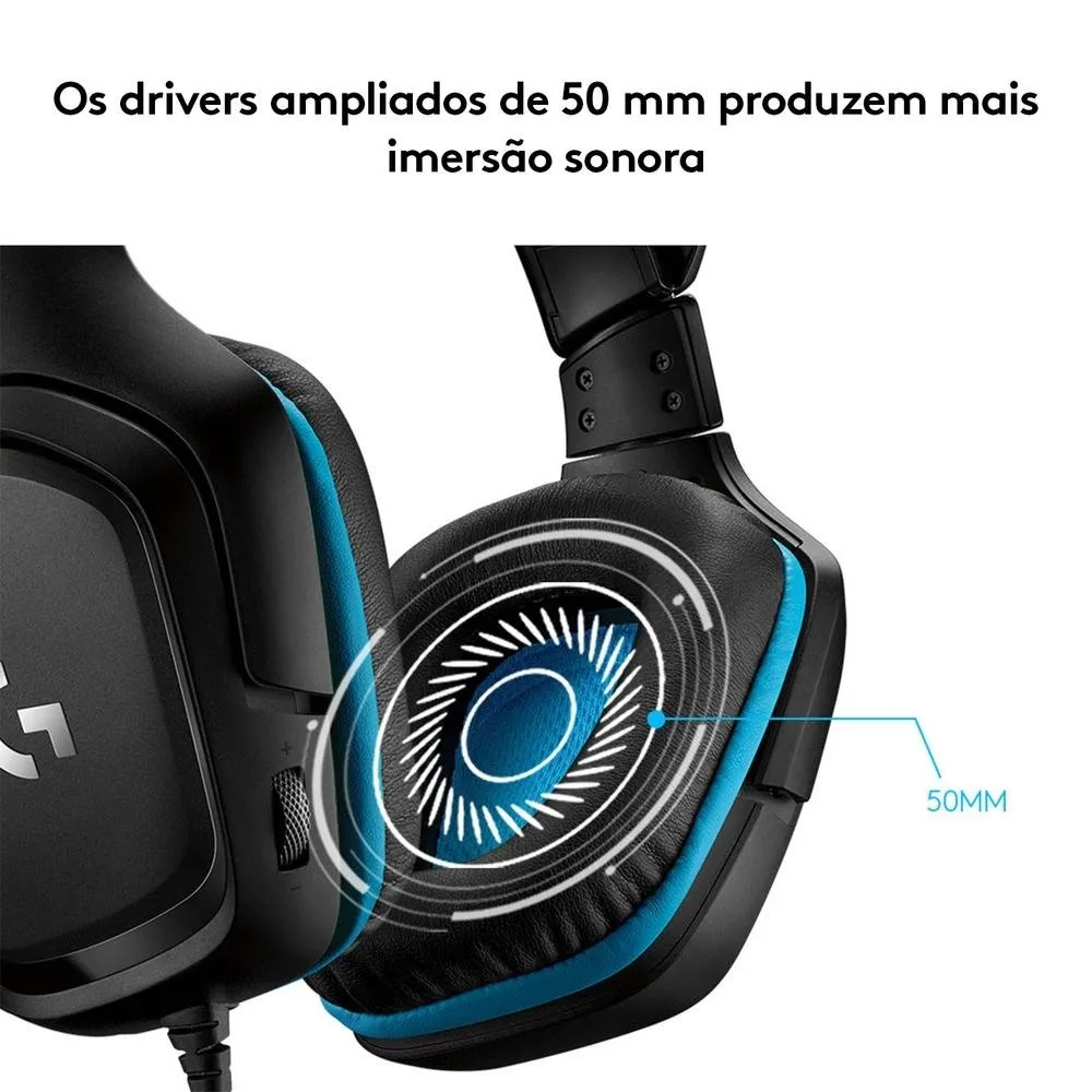 Headset Gamer Logitech G432 Som Surround 7.1 DTS Drivers 50mm USB e P2 Preto e Azul — foto 3