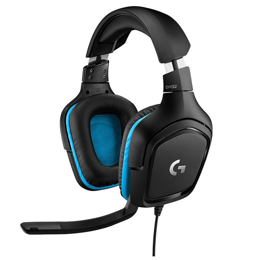 Headset Gamer Logitech G432 Som Surround 7.1 DTS Drivers 50mm USB e P2 Preto e Azul