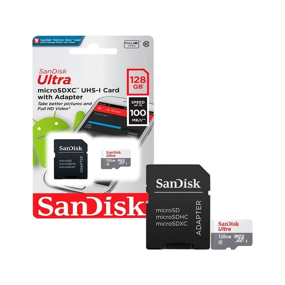 Cartão de Memória microSDXC SanDisk Ultra 128 GB Classe 10 UHS-I até 100 MB/s com Adaptador SDSQUNR-128G-GN3MA — foto 3