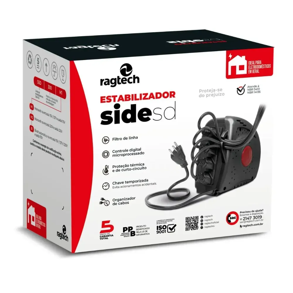 Estabilizador Ragtech Side SD 500VA 4 Tomadas Entrada Bivolt 5413 — foto 4