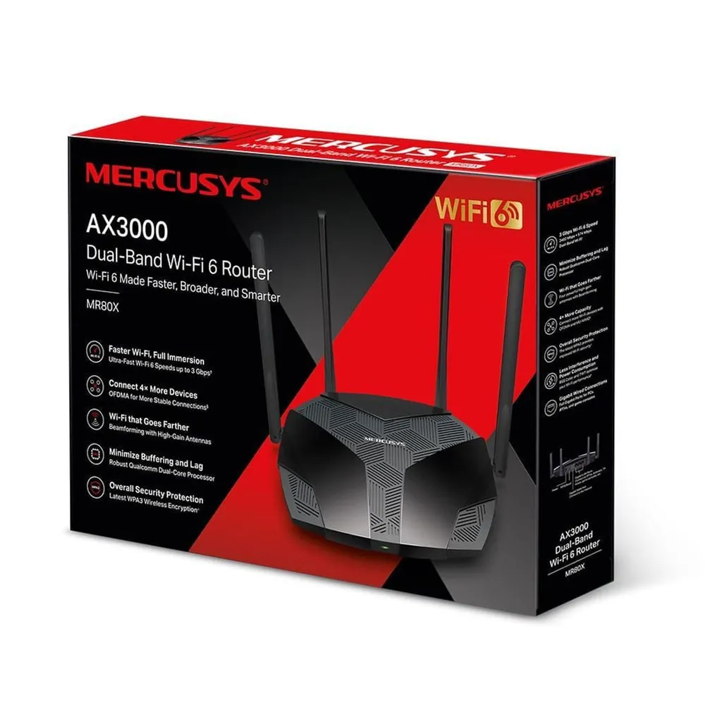 Roteador Mercusys MR80X Wi-Fi 6 AX3000 Dual Band Gigabit EasyMesh 4 Antenas — foto 4