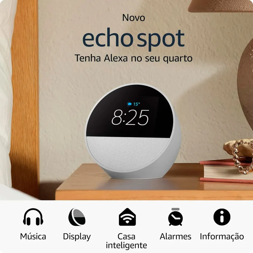 Despertador Inteligente Amazon Echo Spot 2024 com Alexa e Tela Branco — foto 3