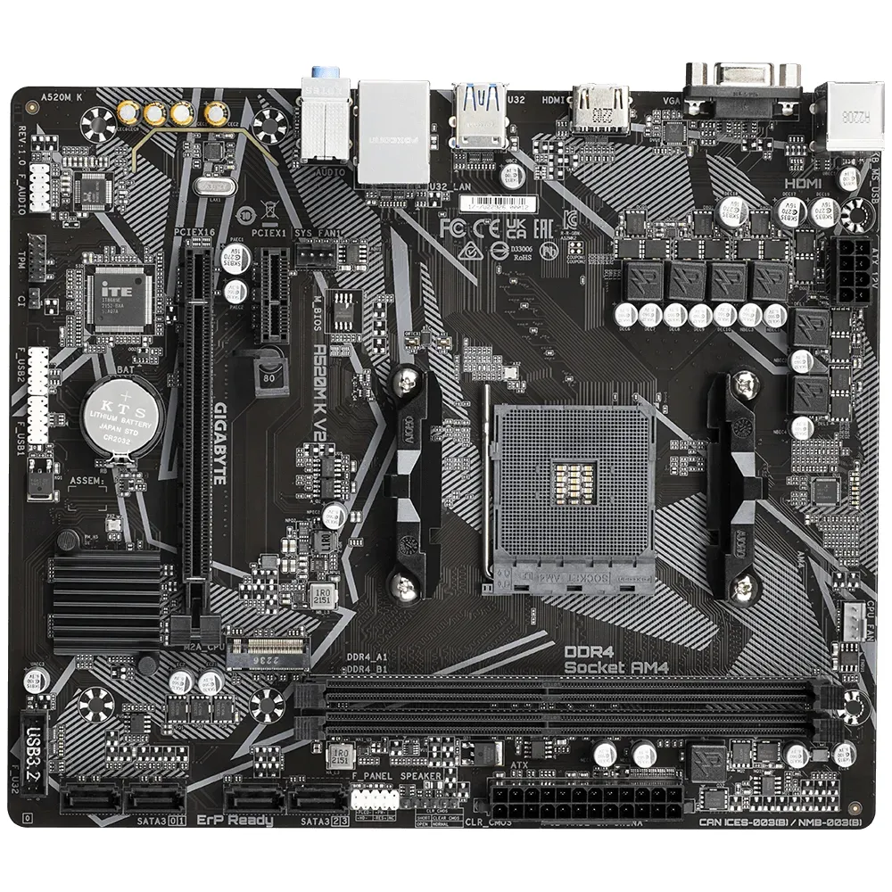 Placa-Mãe Gigabyte A520M K V2, AMD AM4, Micro ATX, DDR4, M.2 NVMe, HDMI, Chipset A520 — foto 2