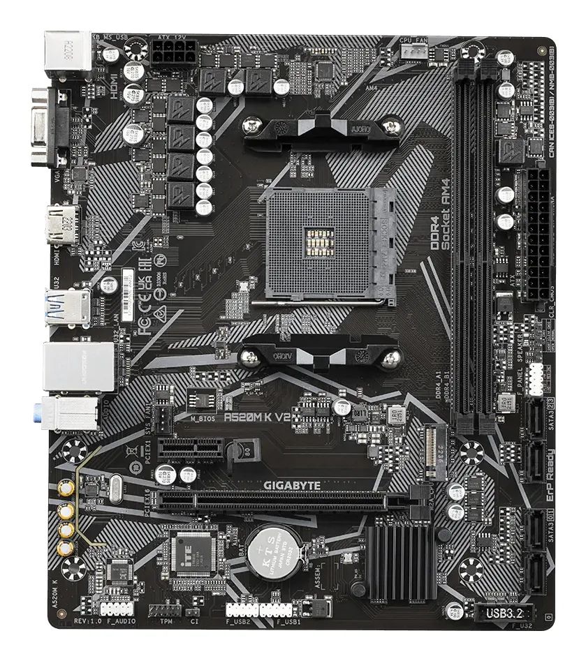 Placa-Mãe Gigabyte A520M K V2, AMD AM4, Micro ATX, DDR4, M.2 NVMe, HDMI, Chipset A520 — foto 3