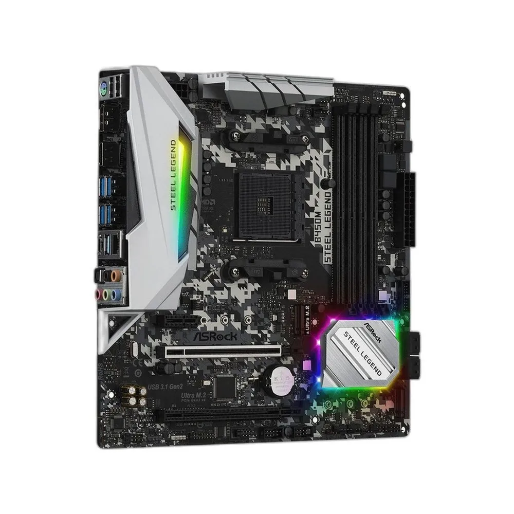 Placa-Mãe ASRock B450M Steel Legend, AMD AM4, Micro ATX, DDR4, Dual M.2, HDMI/DisplayPort, RGB, Chipset B450 — foto 3