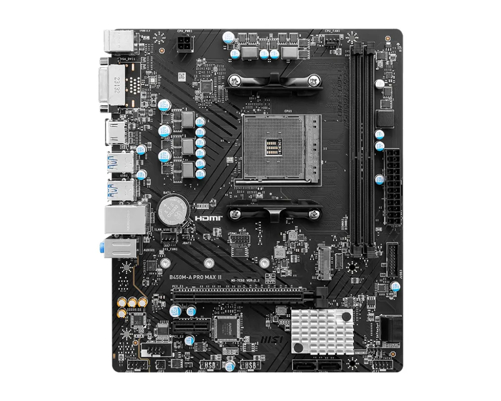 Placa-mãe MSI B450M-A PRO MAX II, AMD AM4, Micro ATX, DDR4, Chipset B450, M.2, HDMI/DVI (911-7C52-036) — foto 2