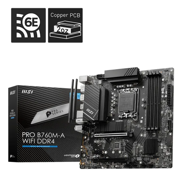 Placa-mãe MSI PRO B760M-A WiFi DDR4, Intel LGA1700, Micro ATX, DDR4, Chipset B760, Dual M.2, WiFi 6E, 2.5GbE — foto 2
