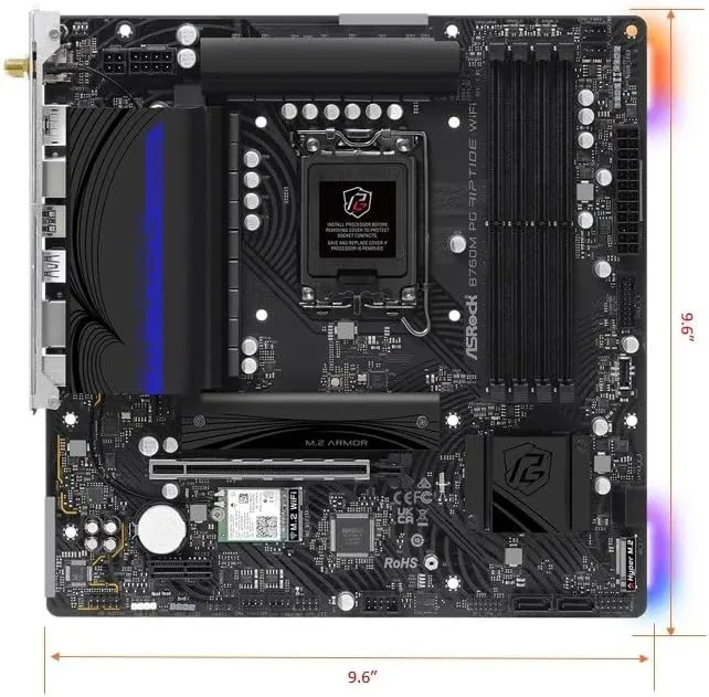 Placa-mãe ASRock B760M PG Lightning, Intel LGA1700, Micro ATX, DDR5, PCIe 5.0, Triple M.2, LAN 2.5G — foto 3