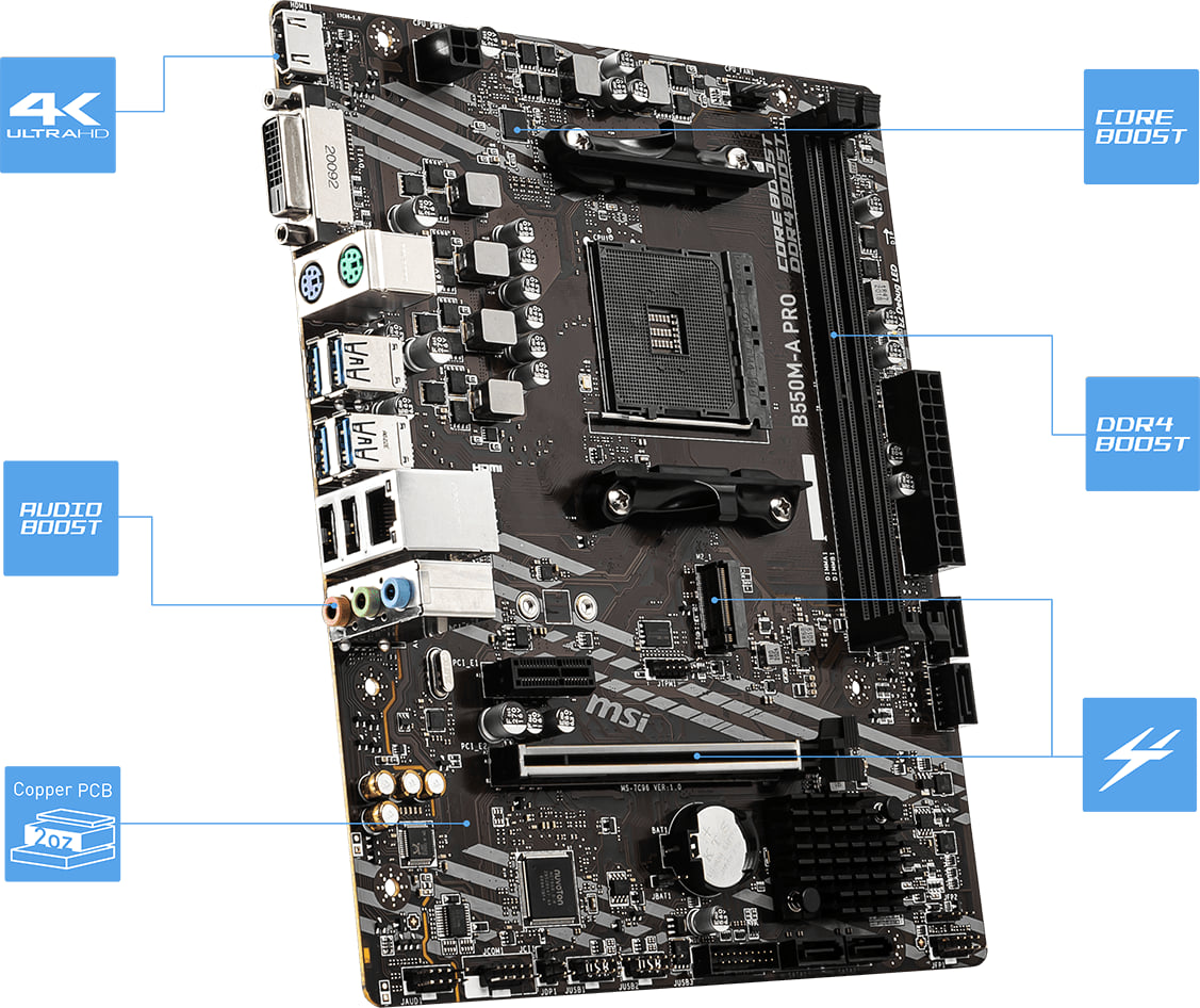 Placa-Mãe MSI B550M-A PRO AM4 Micro-ATX DDR4 M.2 PCIe 4.0