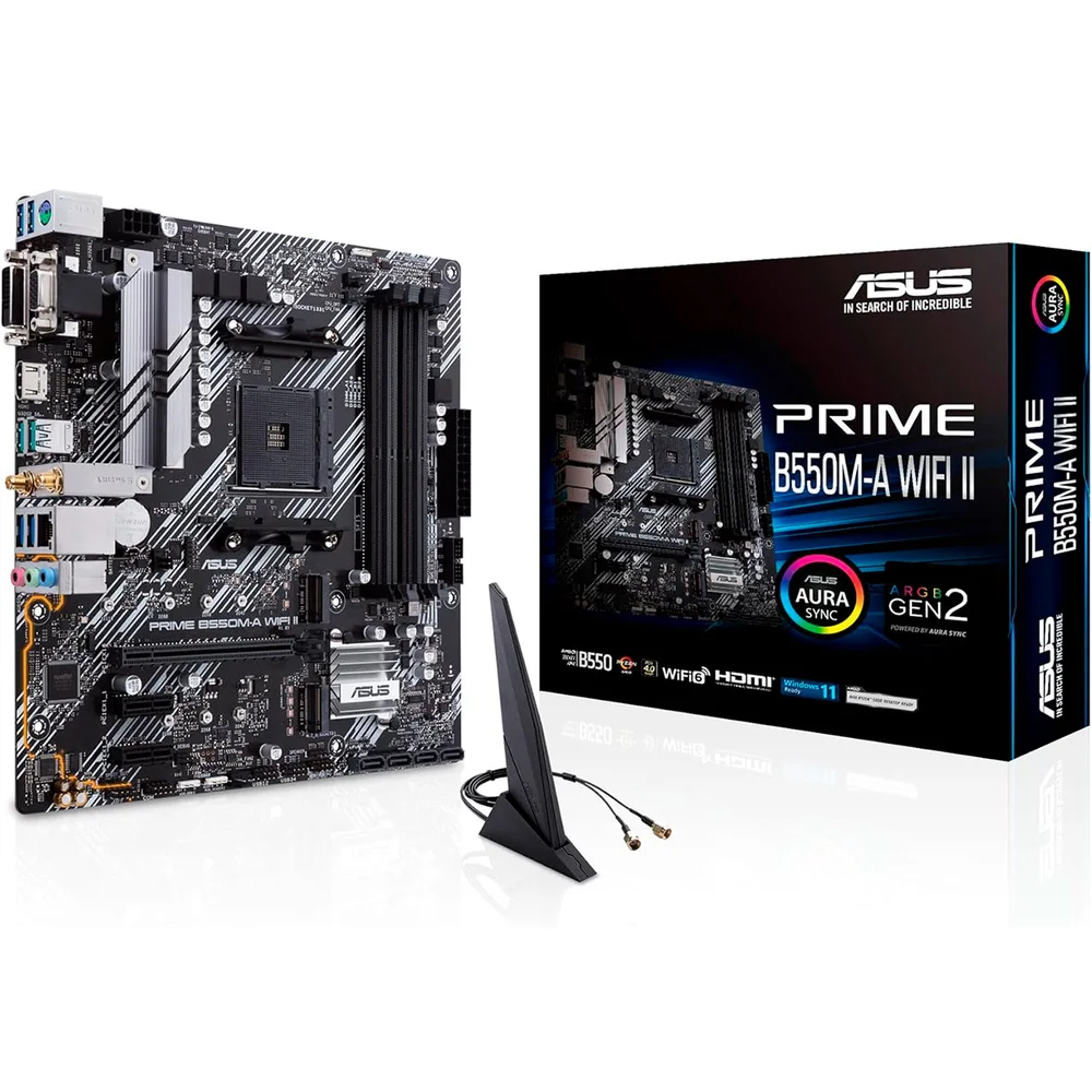 Placa-Mãe ASUS Prime B550M-A WiFi II DDR4 AM4 Micro-ATX, Wi-Fi 6, ARGB