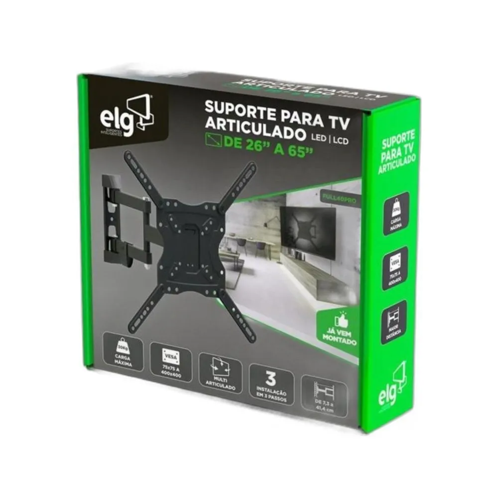 Suporte Articulado de Parede ELG FULL40 PRO para TV e Monitor de 26" a 65", Braço Longo, VESA até 400x400mm, Suporta até 30kg, Preto — foto 4