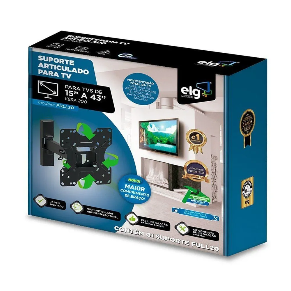 Suporte Articulado de Parede ELG FULL20 para TV e Monitor de 15" a 58", Inclinação e Giro, VESA até 200x200mm, Suporta até 30kg, Preto — foto 3