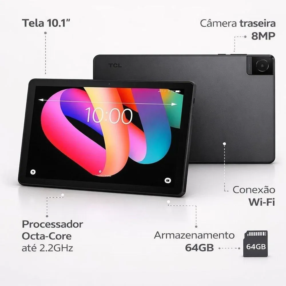 Tablet TCL 10L Gen 2 10.1 Polegadas 3GB RAM 64GB Wi-Fi Android Preto — foto 3